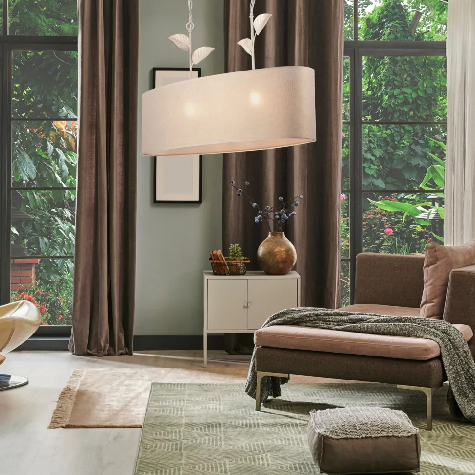 Hängelampe Stoff Metall B: 89 cm in Gold 2-flammig E27