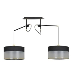 Hängelampe Stoff Metall Schwarz Silber Gold verstellbar