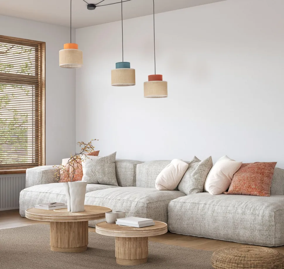 Hängelampe verstellbar B: max. 4 m flexibel Jute Stoff 3x E27