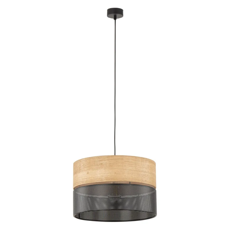 Hängelampe verstellbar E27 Ø 38 cm Schwarz Natur CANTU