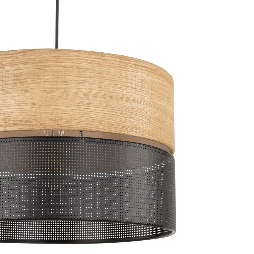 Hängelampe verstellbar E27 Ø 38 cm Schwarz Natur CANTU