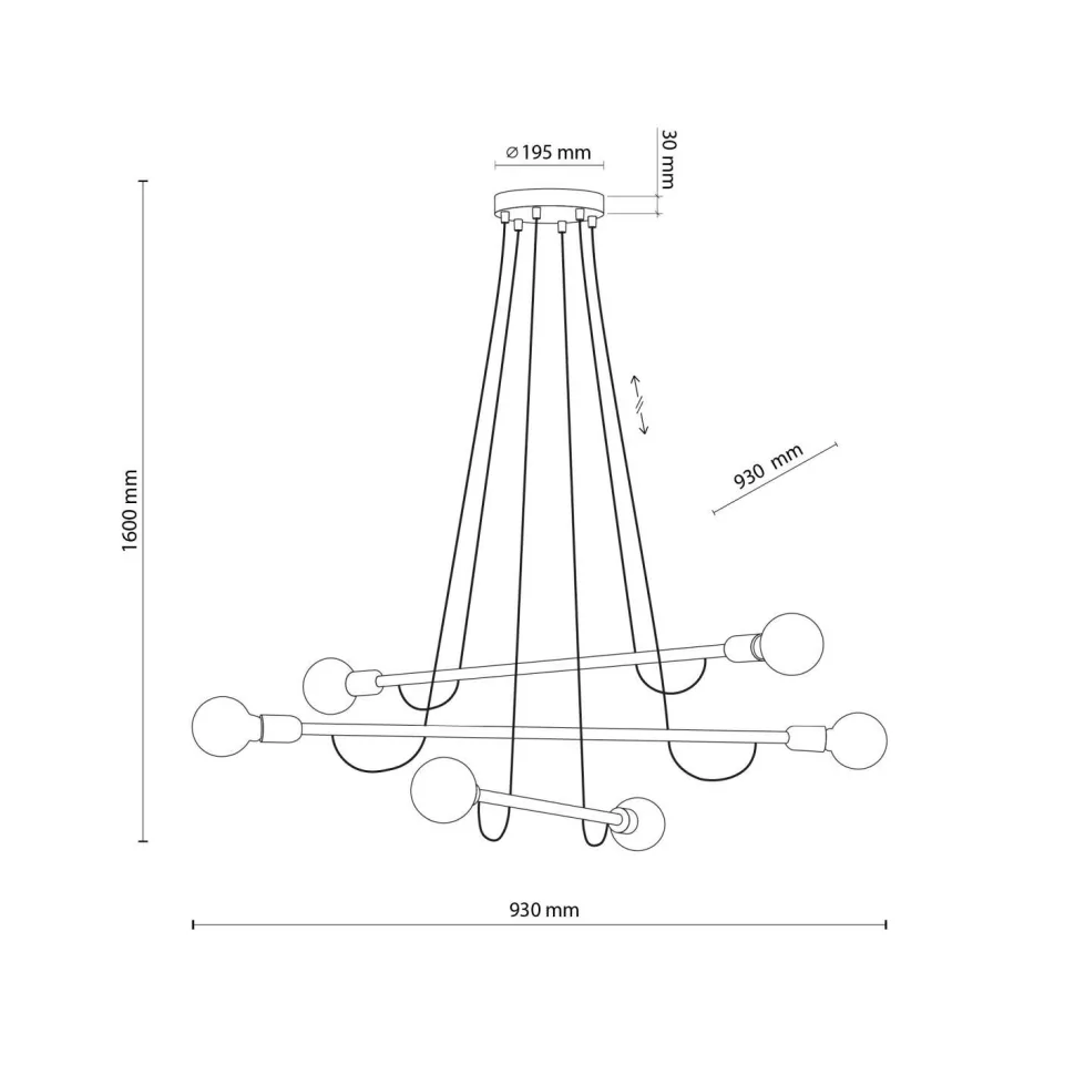 Hängelampe verstellbar L: 93 cm H: max. 160 cm für 6x E27
