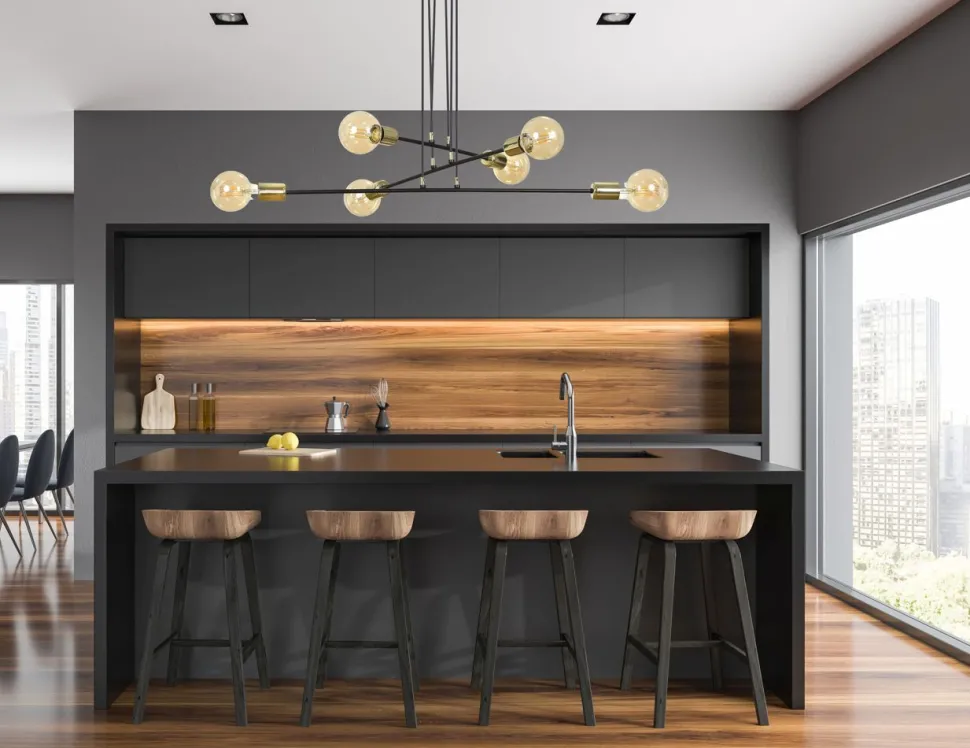 Hängelampe verstellbar Schwarz Retro 6x E27 Metall