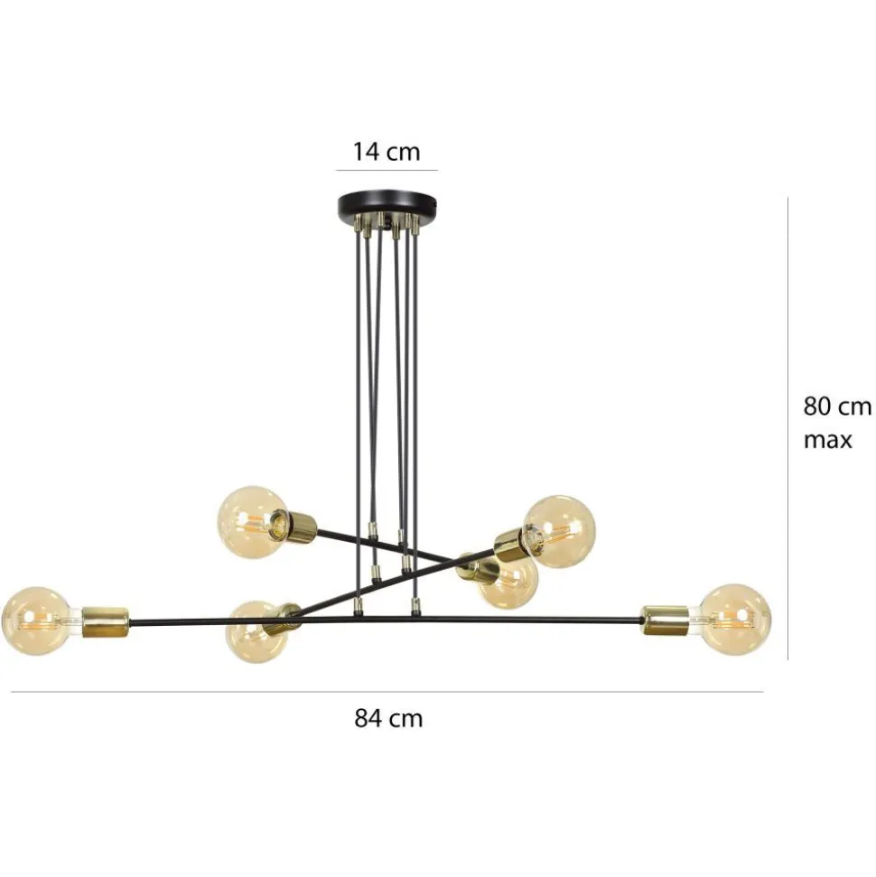 Hängelampe verstellbar Schwarz Retro 6x E27 Metall