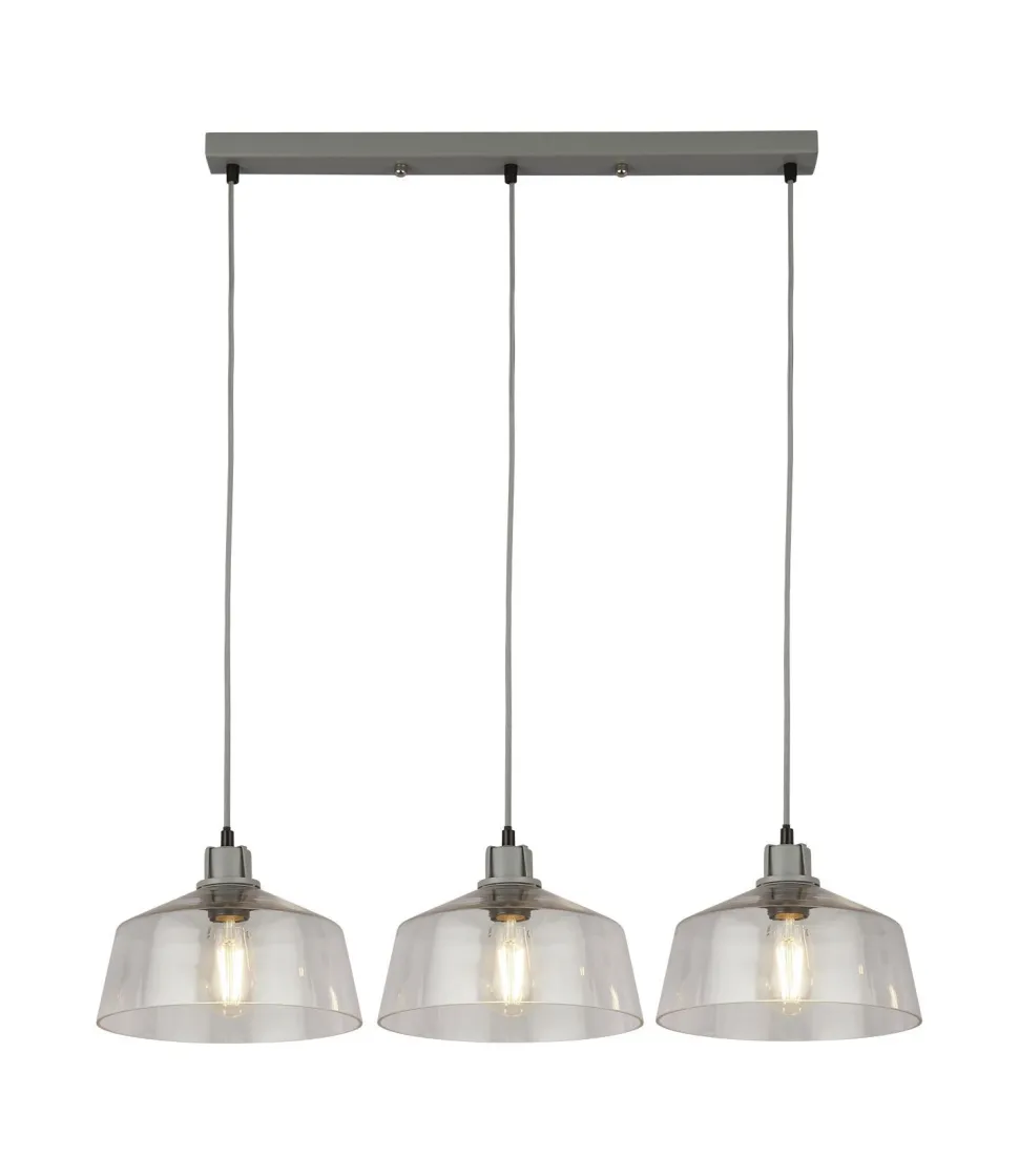 Hängelampe Vintage B: 80 cm Grau Klar 3-flammig E27