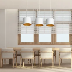 Hängelampe Weiß Gold Stoff Metall L:75 cm blendarm