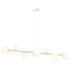 Hängelampe Weiß Gold 8x E14 Glas Metall 140 cm groß