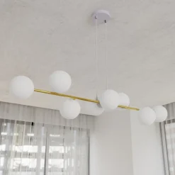 Hängelampe Weiß Gold 8x E14 Glas Metall 140 cm groß