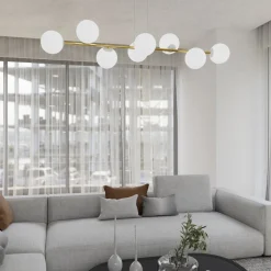 Hängelampe Weiß Gold 8x E14 Glas Metall 140 cm groß