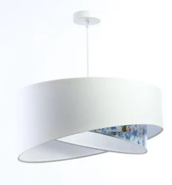 Hängelampe Weiß Hellblau Blumen Print E27 rund D: 50 cm