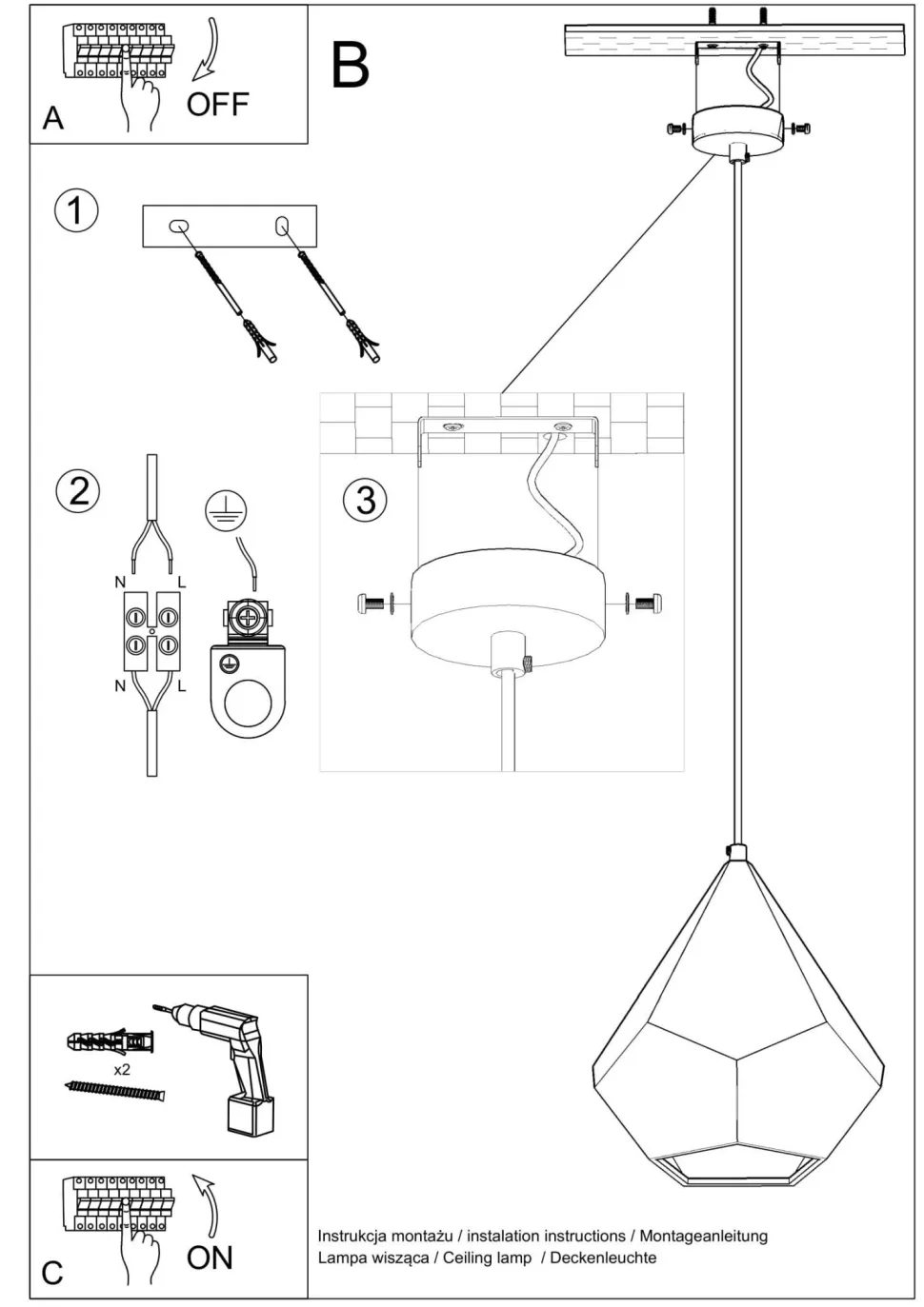 Hängelampe Weiß Keramik bemalbar geometrisch E27
