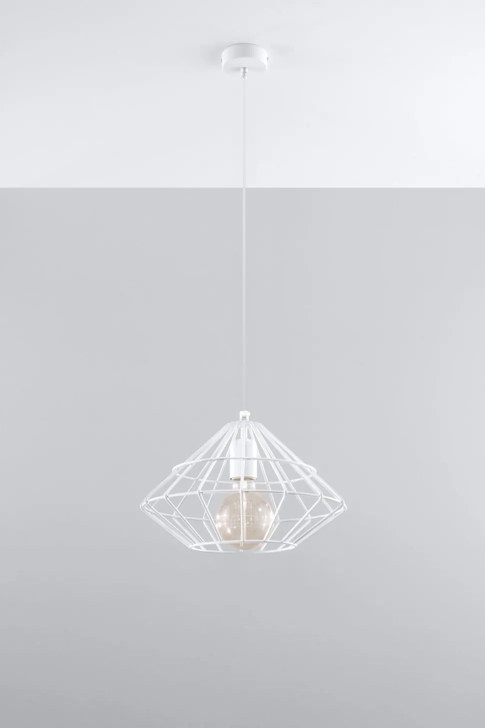 Hängelampe Weiß Metall Draht Retro geometrisch E27