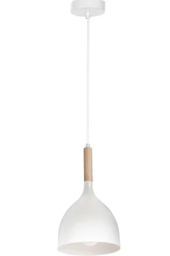 Hängelampe Weiß Metall Holz E27 Skandinavisch