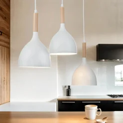 Hängelampe Weiß Metall Holz 3 flammig