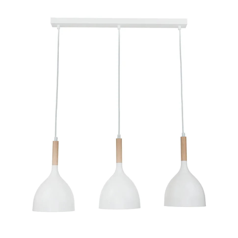 Hängelampe Weiß Metall Holz 3 flammig