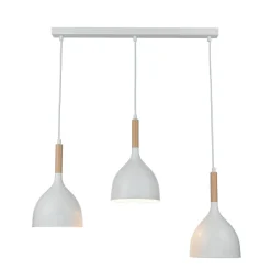 Hängelampe Weiß Metall Holz 3 flammig