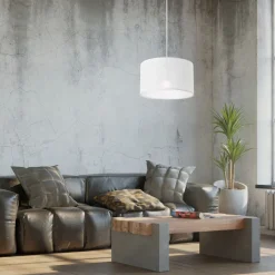 Hängelampe Weiß Stoff Ø 35 cm verstellbar wohnlich Modern E27