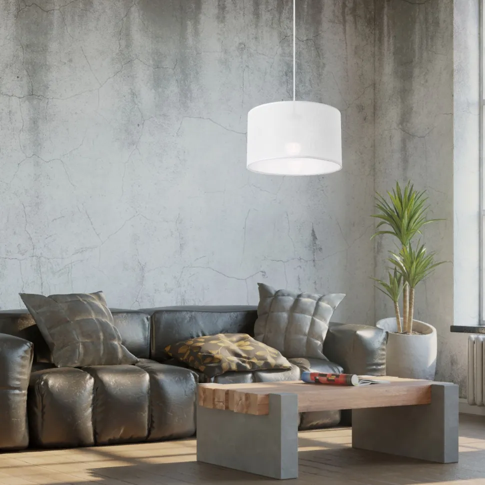 Hängelampe Weiß Stoff Ø 35 cm verstellbar wohnlich Modern E27