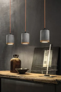 Hängeleuchte Beton Optik rund Ø 12,5 cm Keramik Holz E27