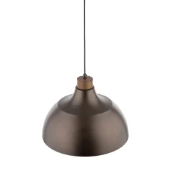 Hängeleuchte Braun Metall Holz D: 34 cm rund E27 Retro