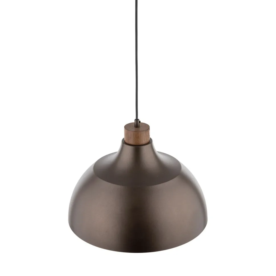 Hängeleuchte Braun Metall Holz D: 34 cm rund E27 Retro