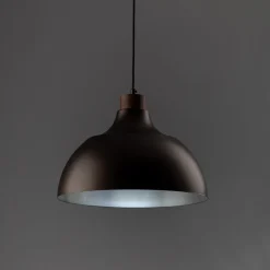 Hängeleuchte Braun Metall Holz D: 34 cm rund E27 Retro