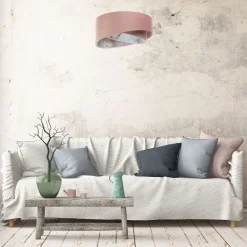 Hängeleuchte D: 50 cm E27 Rosa Hellblau Stoff Velours Optik