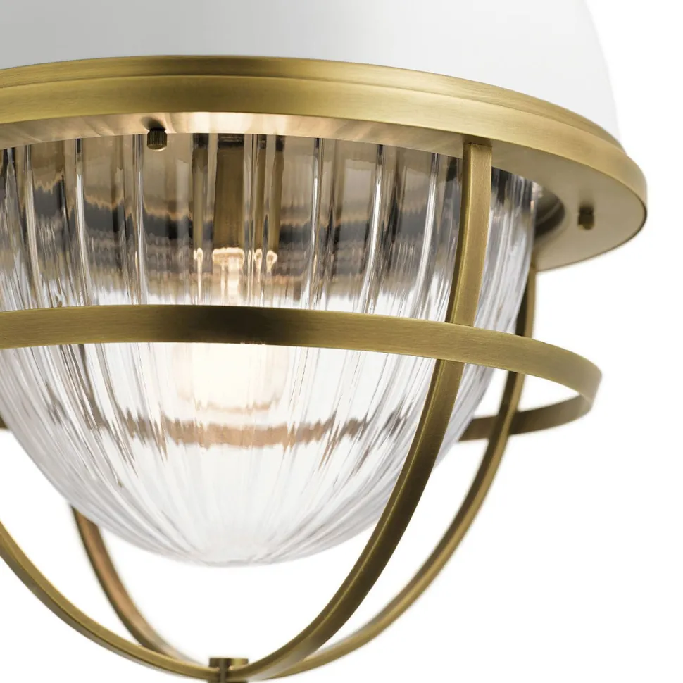 Hängeleuchte E27 D: 40,8 cm Metall Glas in Messing Weiß