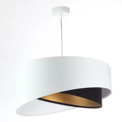 Hängeleuchte E27 rund Ø 50 cm Stoff Weiß Schwarz Gold