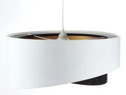 Hängeleuchte E27 rund Ø 50 cm Stoff Weiß Schwarz Gold