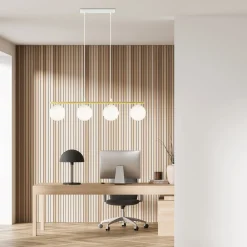 Hängeleuchte E14 Weiß Gold Kugelschirm Glas Metall