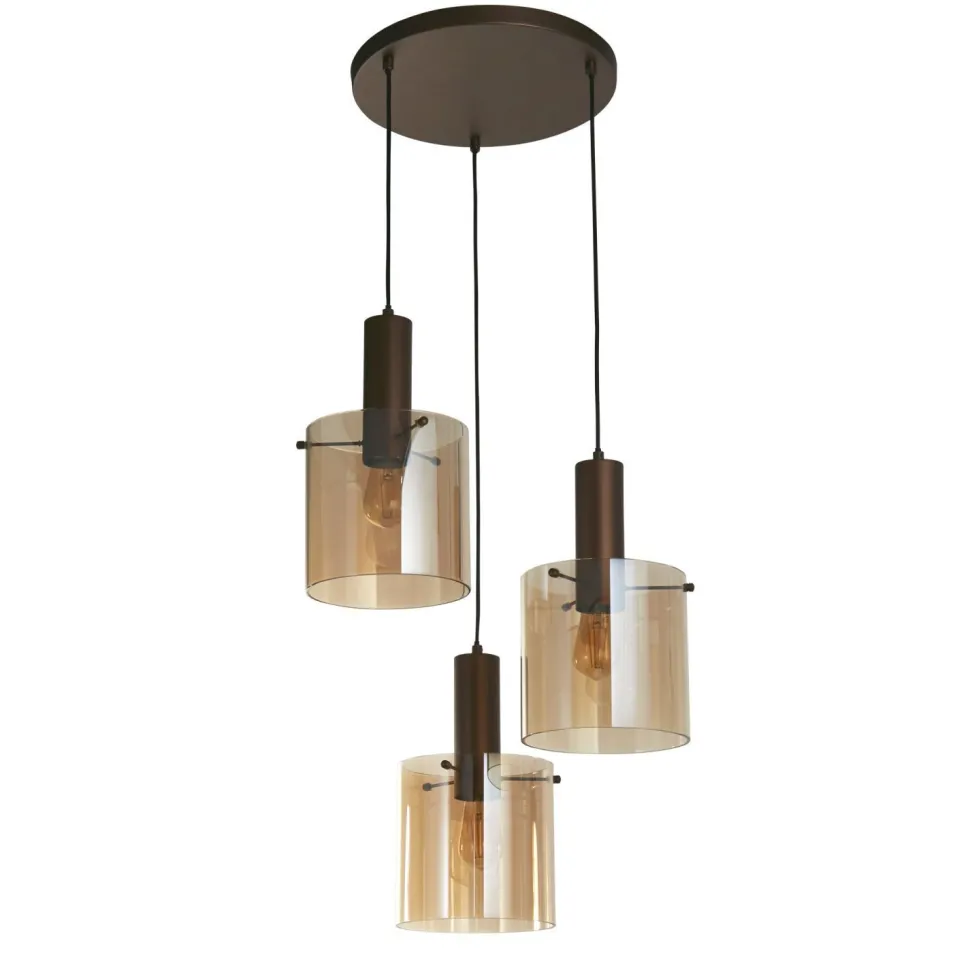 Hängeleuchte 3-flammig Braun Bernstein E27 D: 47 cm
