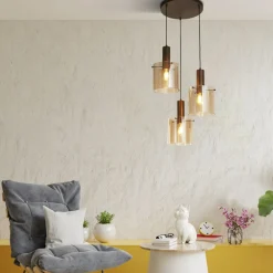 Hängeleuchte 3-flammig Braun Bernstein E27 D: 47 cm