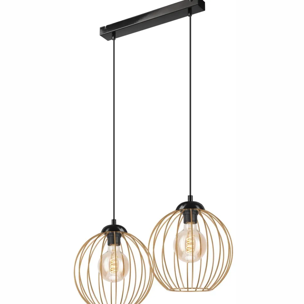 Hängeleuchte 2-flammig E27 in Schwarz Gold Metall Draht