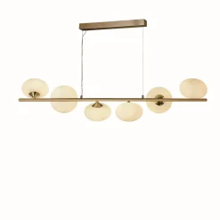 Hängeleuchte 6-flammig G9 in Messing matt Weiß Glas