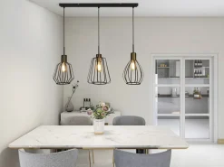 Hängeleuchte 3-flammig in Schwarz Messing Antik E27