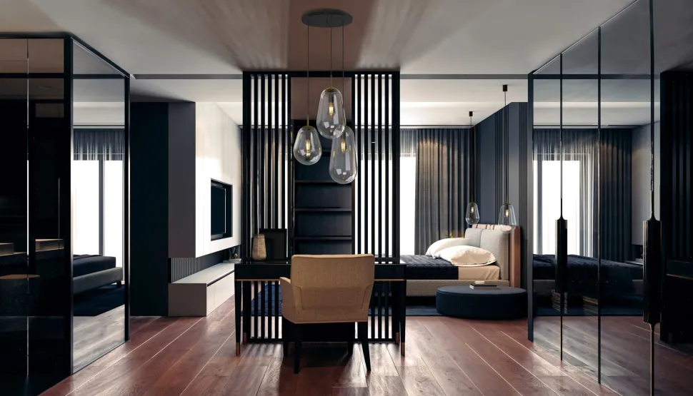 Hängeleuchte 3-flammig in Schwarz Transparent Messing