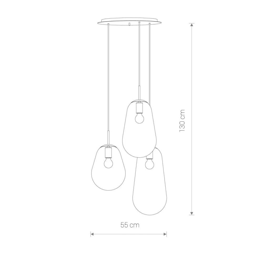 Hängeleuchte 3-flammig in Schwarz Transparent Messing