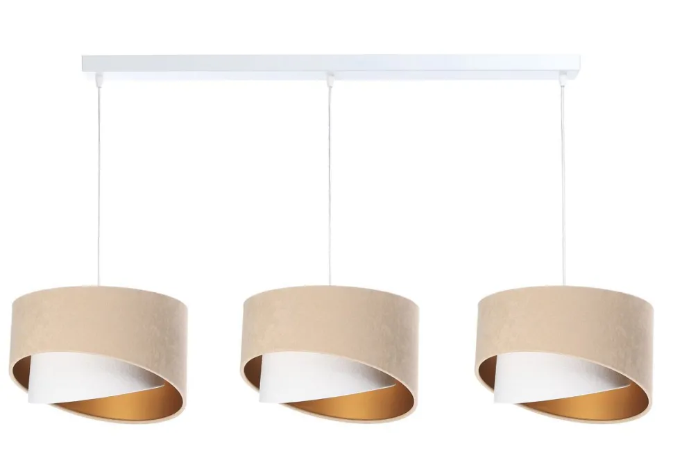 Hängeleuchte 3-flammig in Weiß Beige Gold E27 Stoff