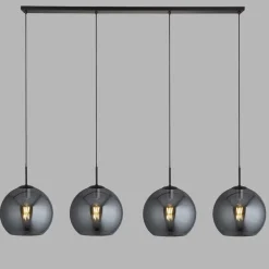 Hängeleuchte 4-flammig Schwarz Rauchgrau E27 Glas Retro