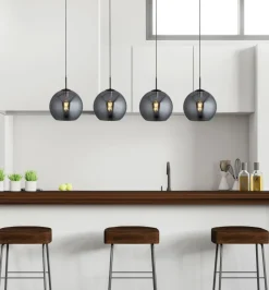 Hängeleuchte 4-flammig Schwarz Rauchgrau E27 Glas Retro