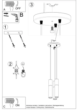 Hängeleuchte 3-flammig Schwarz Natur verstellbar