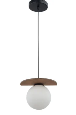 Hängeleuchte Glas Holz Kugel Ø14 cm bis 0,8 m blendarm