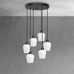 Hängeleuchte Glas Messing Eisen 48,5 cm 6x E27 Weiß Schwarz