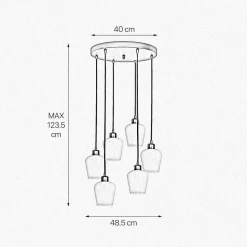 Hängeleuchte Glas Messing Eisen 48,5 cm 6x E27 Weiß Schwarz