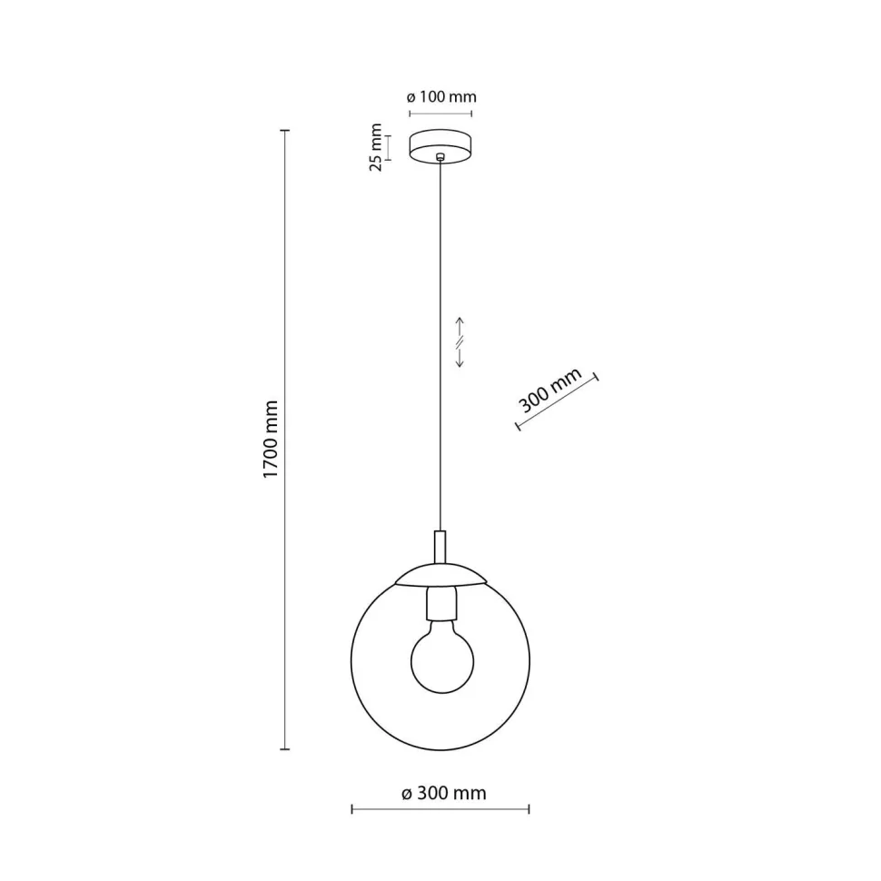 Hängeleuchte Glas Metall Ø 30 cm rund E27 Kugel H: max. 1,7 m