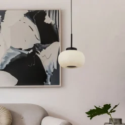 Hängeleuchte Glas Metall Ø 24 cm schmal E27 Schwarz Weiß