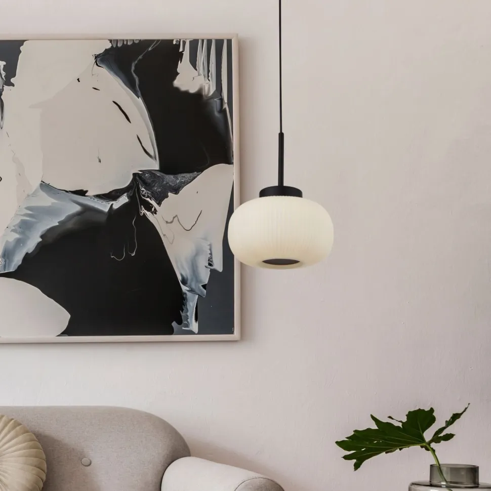 Hängeleuchte Glas Metall Ø 24 cm schmal E27 Schwarz Weiß