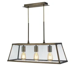 Hängeleuchte Glas Metall B: 65 cm 3x E27 Messing antik