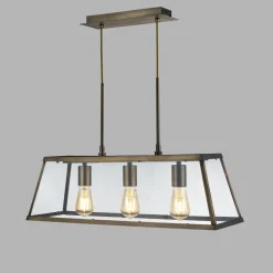 Hängeleuchte Glas Metall B: 65 cm 3x E27 Messing antik